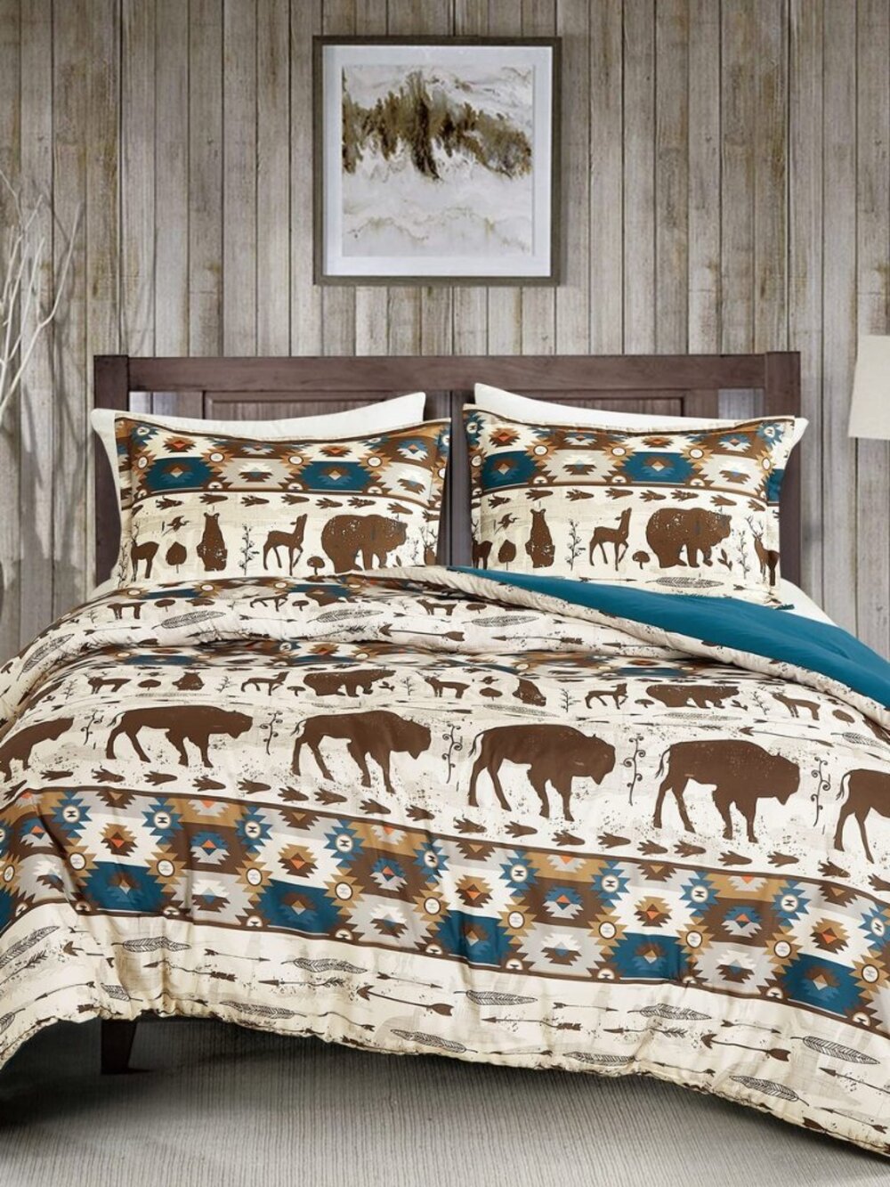 Rustic Country Cabin Southwestern Moose Bear Printed Comforter Queen Size
